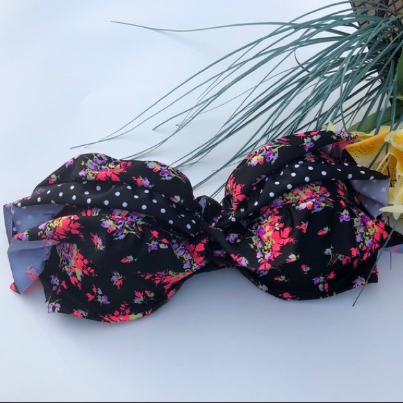 VS Floral Polka Dot Floral Ruffle Bandeau Swim Top - Picture 2 of 11